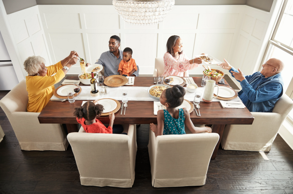 Family enjoying dinner | Baker Valley Floors